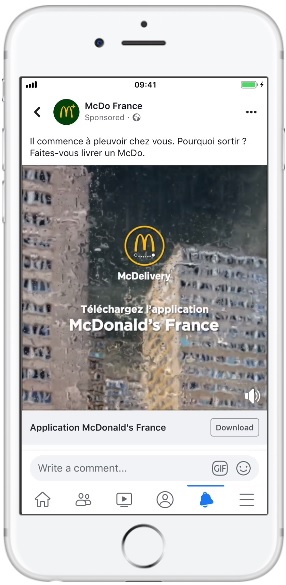 McDonald’s France Increased McDelivery app installs with Facebook video ads and ad targeting through weather-based targeting.