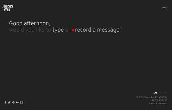 Agency Contact Us Page Example: Artists Web