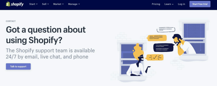 Contact Us Page Examples in Tech Industry: Shopify