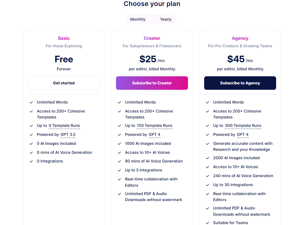 Cohesive pricing plan