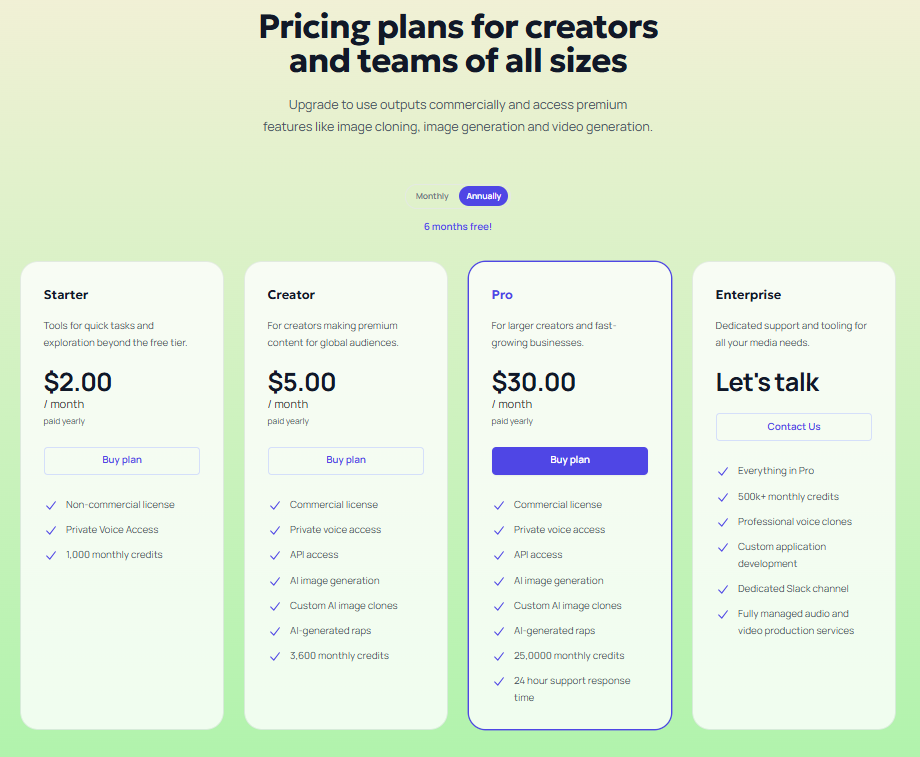 pricing plan of Uberduck