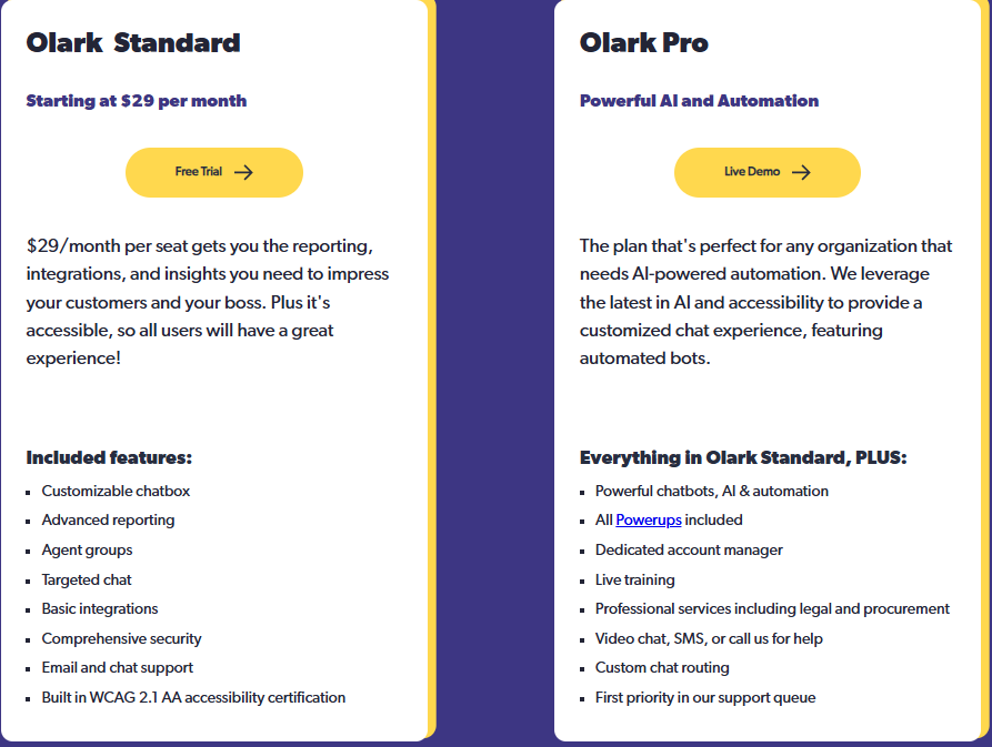 Olark pricing plan