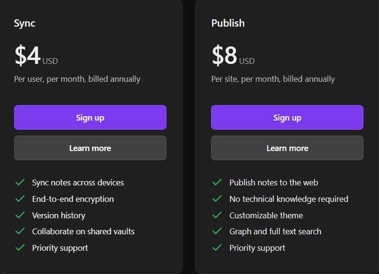 obsidian pricing plan