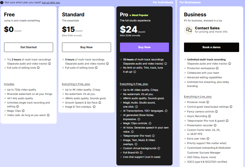 Riverside pricing plan