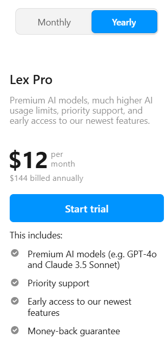 lex pricing plan