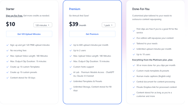ContentFries pricing plan